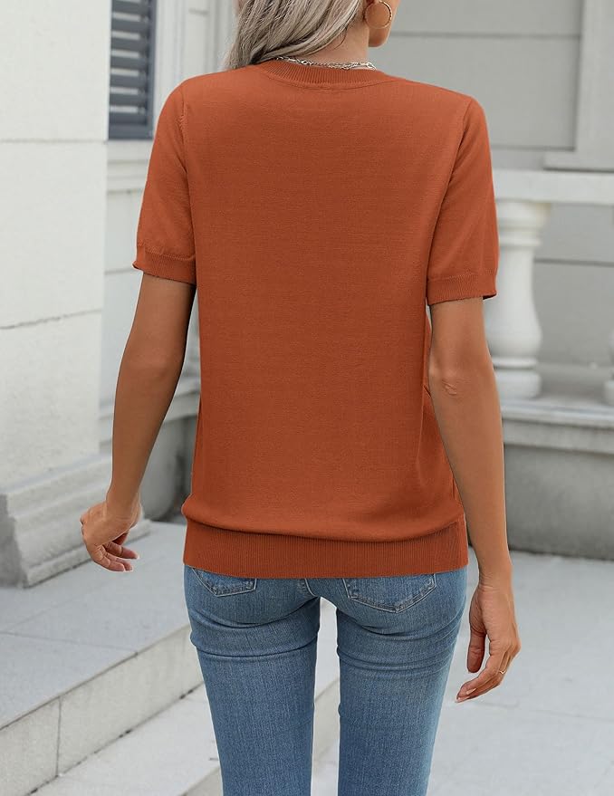 Zeagoo Womens Summer Short Sleeve Tops Crew Neck Lightweight Pullover Sweaters Loose Dressy Casual Blouse Basic Clothes