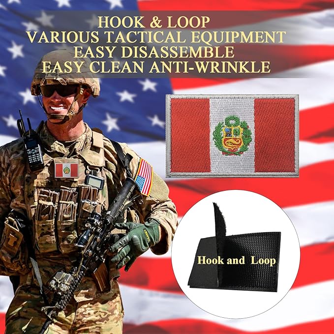 EmWoot 2PCS Peru Flag Patch Embroidered Morale Patch Military Tactical Patches Hook and Loop