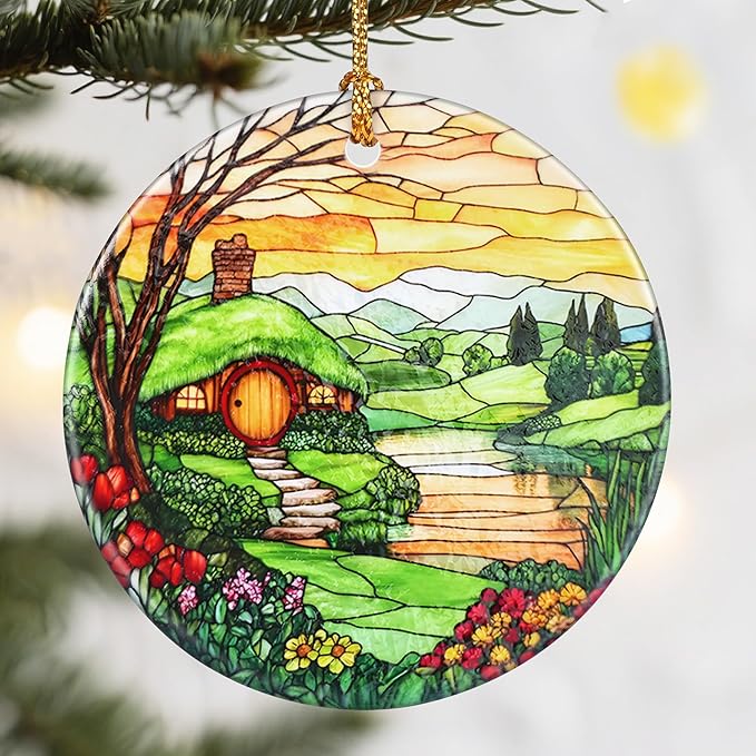 Christmas Ornaments, Dodosky 2.8in Ceramic The Shire Ornament, Xmas Decor, Christmas Tree Ornaments, Xmas Decorations for Tree, Holiday Ornament, Hobbit House Decor, Gifts for Women, Nature Lovers