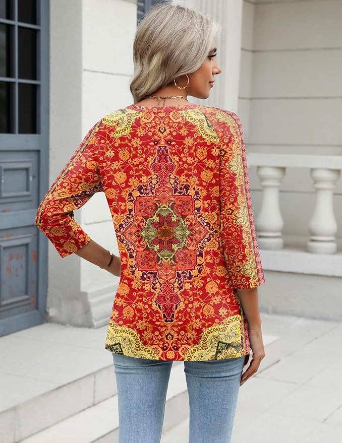 Zeagoo 3/4 Length Sleeve Womens Tops Casual V Neck Shirts Soft Basic Tees Business Work Blouses