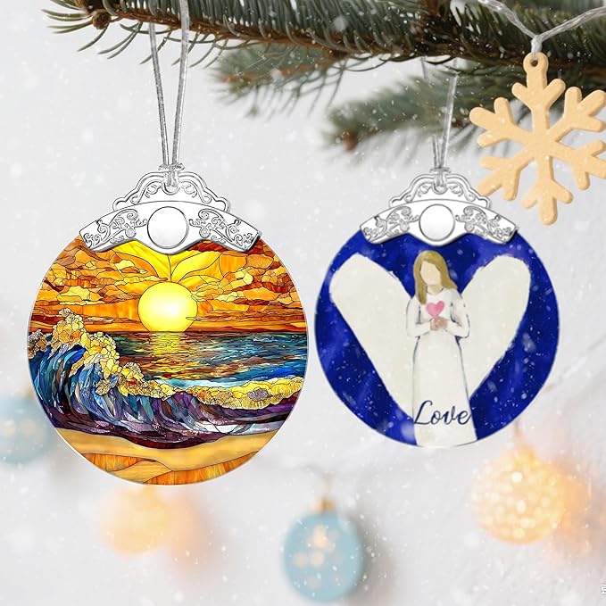Stained Glass Ornament, Christmas Ornaments, Christmas Decorations for Tree, Holiday Ornament, Gifts for Nature Lovers, Holiday Party Gifts, Gift Ideas & Xmas Gift - Waves on The Beach