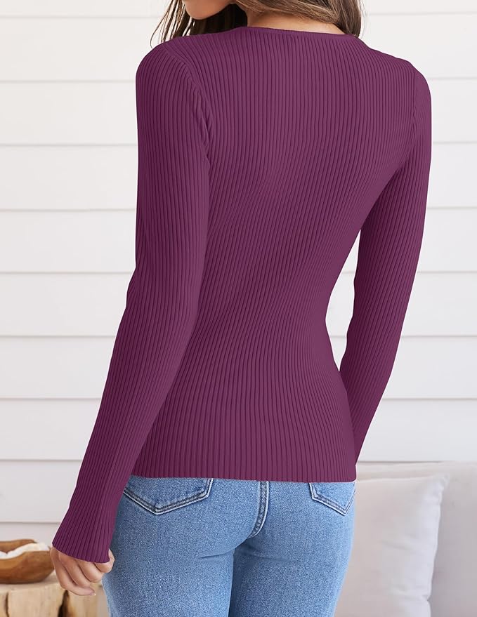 ZESICA Women's Long Sleeve Crewneck Shirts 2026 Fall Ribbed Knit Sweater Slim Fitted Casual Basic Tee Tops