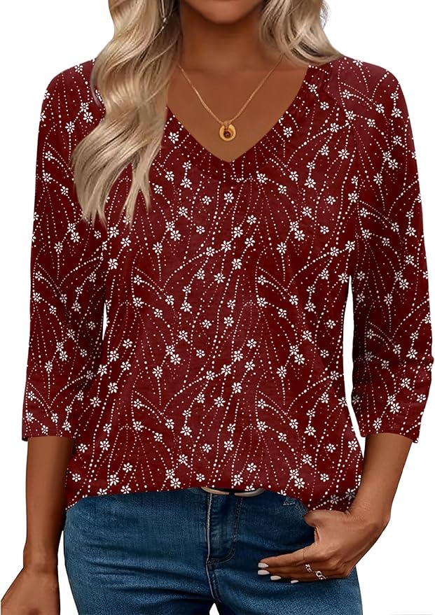 Zeagoo 3/4 Length Sleeve Womens Tops Casual V Neck Shirts Soft Basic Tees Business Work Blouses