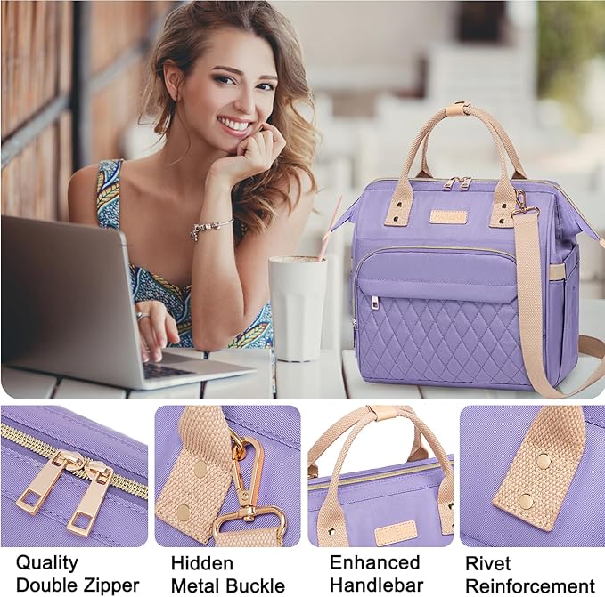 AIJIEKE Lunch Bag for Women, Leakproof & Insulated Work Lunch Box Tote, Reusable Adult Cooler Bag with Water Bottle Side Pocket & Removable Shoulder Strap, Purple