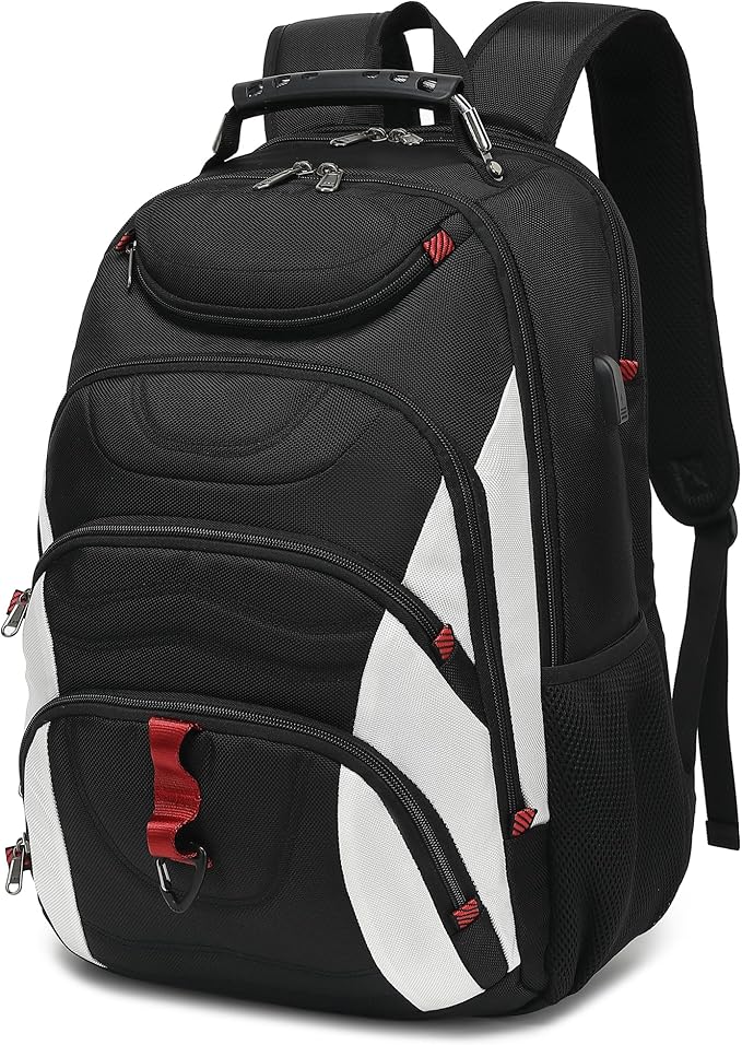 Boavan Laptop Backpack for men, 17.3 inch Laptop Bag with USB Port, Waterproof Travel Work Backpack Purse, Anti-Theft Teacher Nurse Doctor Casual Bookbags Office Business backpack，White