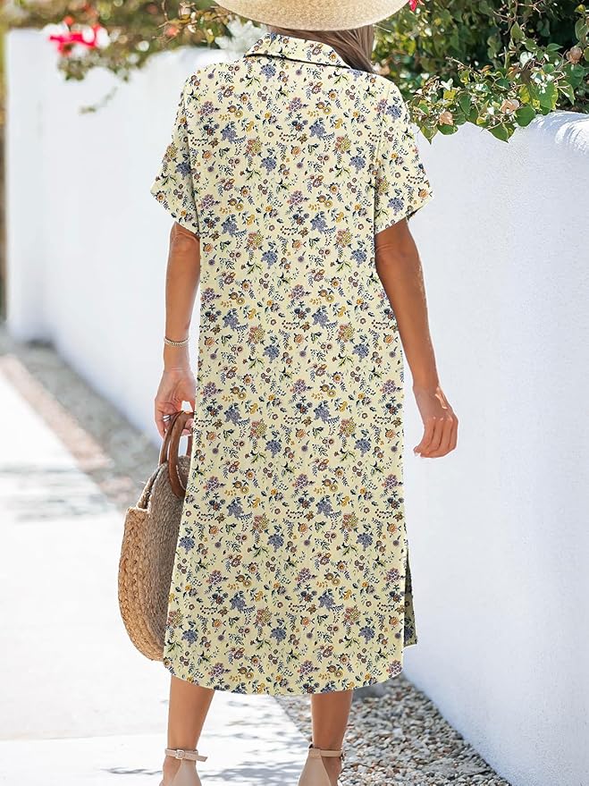 Zeagoo Women Dresses Summer Casual Short Sleeve Button Down Shirt Dresses 2025 Beach Cover Up with Pockets