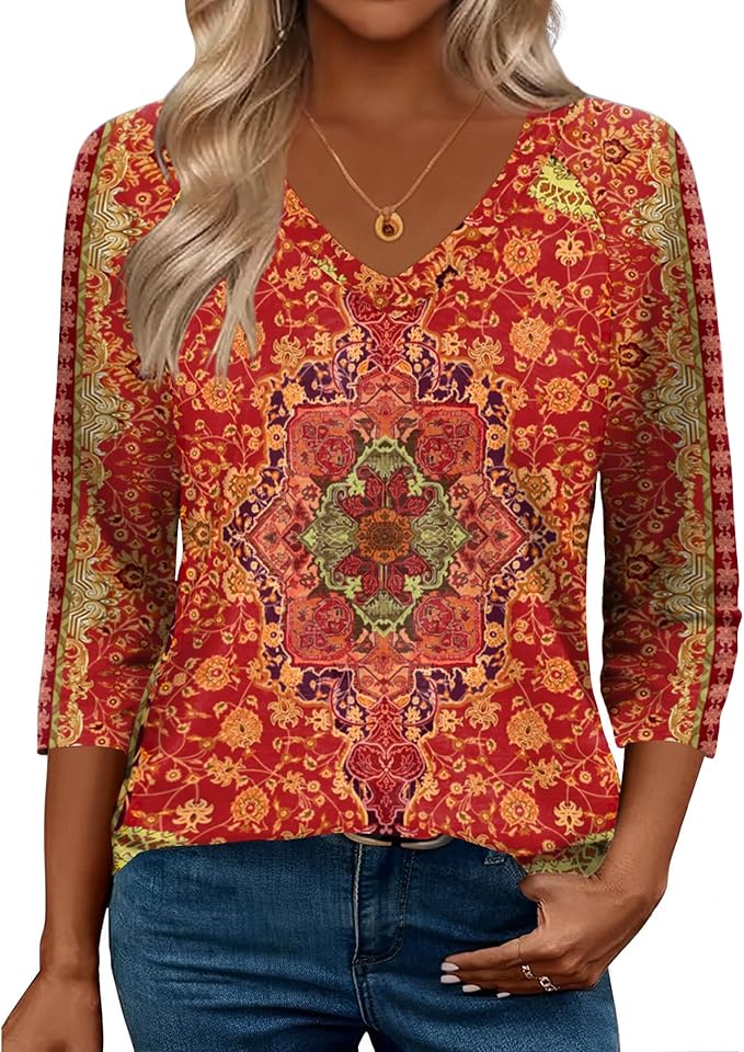 Zeagoo 3/4 Length Sleeve Womens Tops Casual V Neck Shirts Soft Basic Tees Business Work Blouses