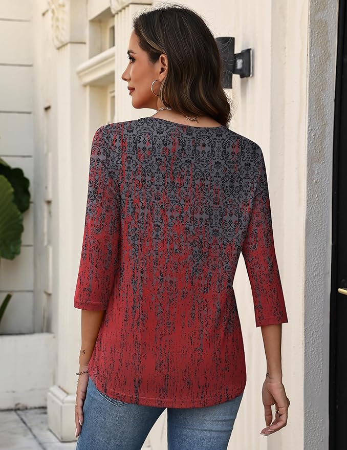 Zeagoo 3/4 Length Sleeve Womens Tops V Neck Shirt Dressy Casual Blouse Basic Tshirts 2026 Fashion Clothing S-2XL