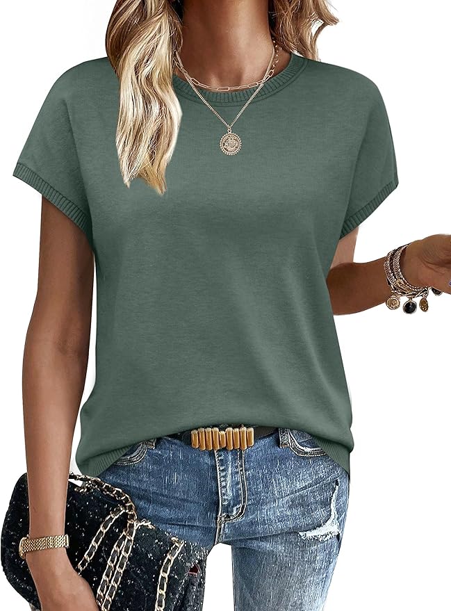WIHOLL Short Sleeve Sweater for Women Summer Tops Crew Neck Fashion Clothing Tshirts Shirts Travel Outfits Dressy Casual