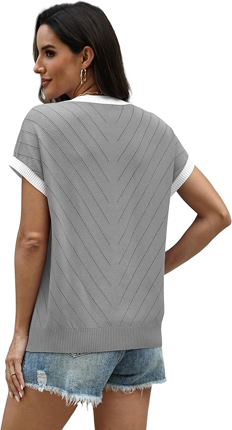 WIHOLL Short Sleeve Sweater for Women Summer Tops 2026 Business Casual Outfits Beach Vacation Clothes