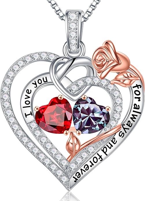 Iefil Valentines Day Gifts for Her - 925 Sterling Silver Double Birthstone Necklace, Anniversary Birthday Gifts for Women, Jewelry Gift for Wife Girlfriend Mom Her