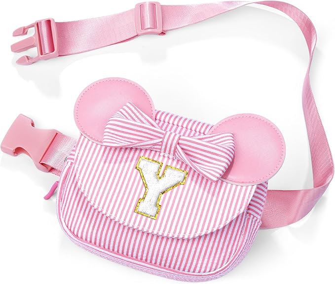 QLOVEA Teen Girl Gifts, Small Pink Belt Bag for Girls Initial Fanny Pack Crossbody Bags for Women 8 9 10 11 12 15 Year Old Girl Birthday Gift Ideas Wife Girlfriend Teacher Grandma Gifts (Pink Y)