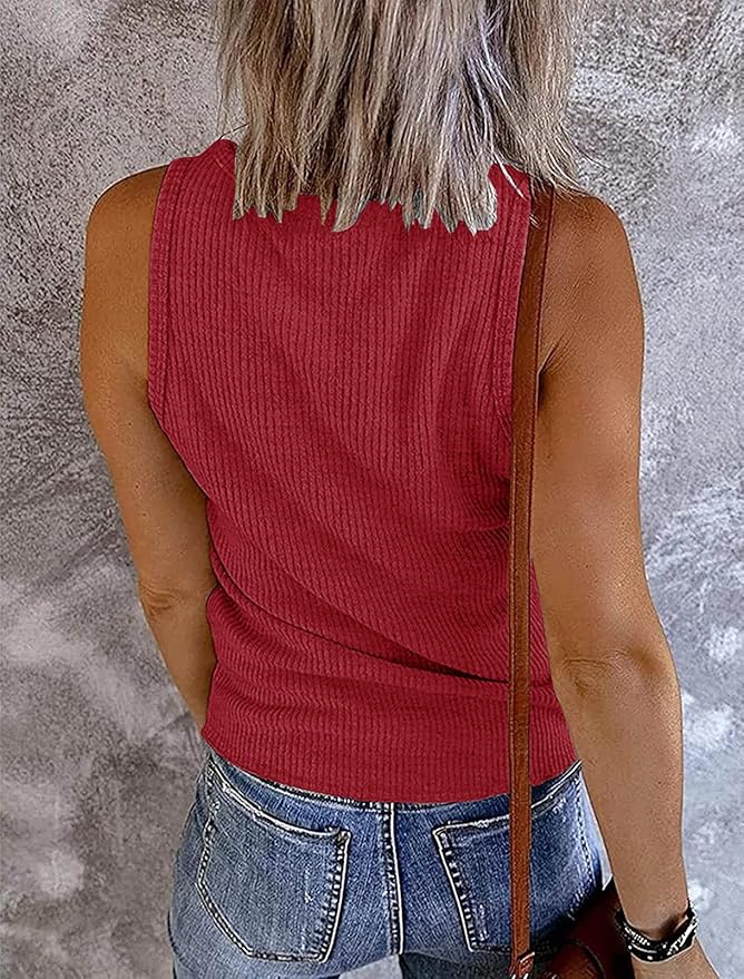MEROKEETY Women's 2026 Summer Sleeveless Tank Tops V Neck Ribbed Dressy Casual Henley Shirts Button Loose Cami Tees
