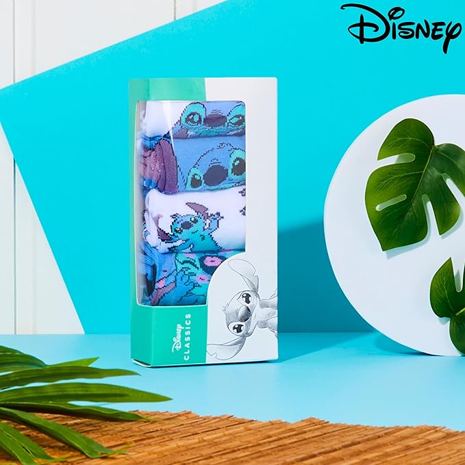 Disney Stitch Ankle Socks for Women, Teens US Size 4–9, Pack of 5 Casual Ladies Socks, Gifts for Her
