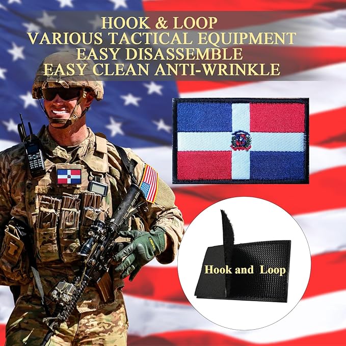 EmWoot 2PCS Dominican Flag Patch Embroidered Morale Patch Military Tactical Patches Hook and Loop