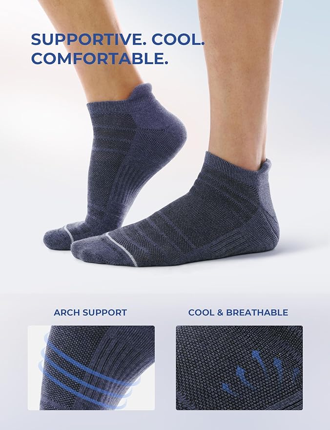 CS CELERSPORT 6 Pack Athletic Running Ankle Socks, Cotton Low Cut Cushioned Anti-Blister Tab Sports Socks Men Women