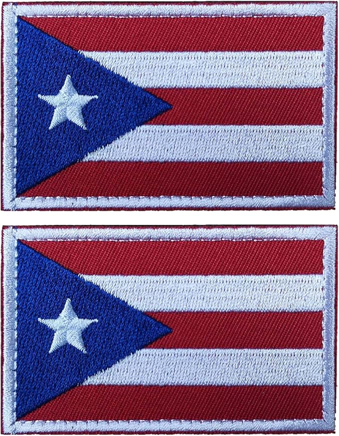 EmWoot 2PCS Puerto Rico Flag Patch Embroidered Morale Patch Military Tactical Patches Hook and Loop(Red)