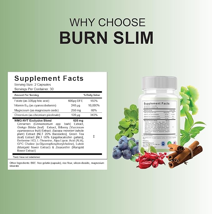 BLUE VIBE Burn Slim Pro Capsules, BurnSlim Advanced Maximum Strength Overall Health & Wellness Support Supplement, Burn Slim Premium All Natural Daily Health Support Formula (3 Pack - 180 Capsules)