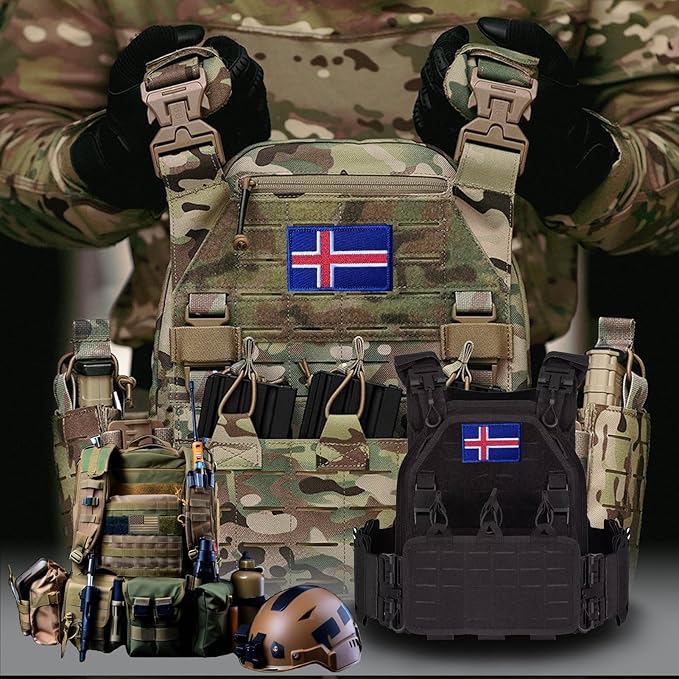 EmWoot 2PCS Iceland Flag Patch Embroidered Morale Patch Military Tactical Patches Hook and Loop
