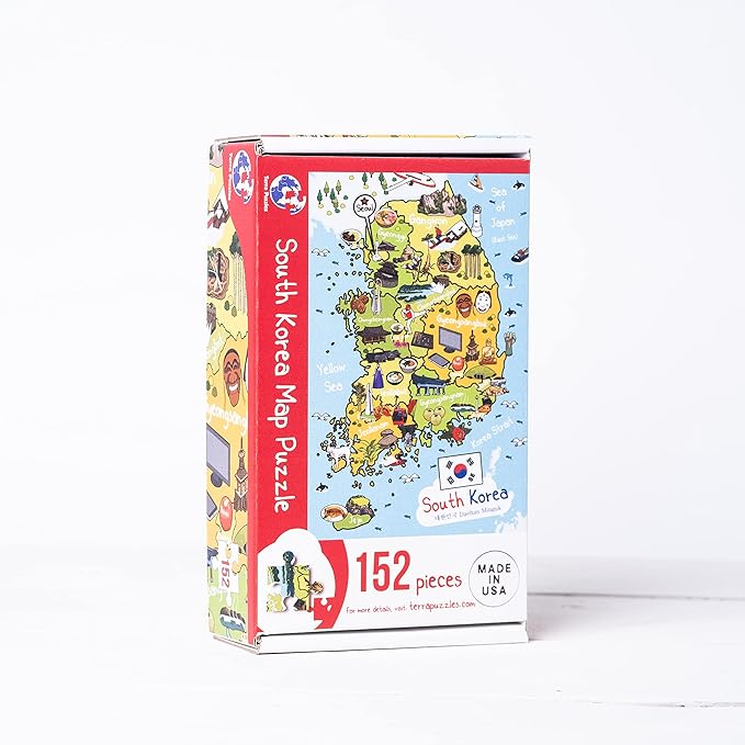 Terra Puzzles South Korea Map Wooden Jigsaw Puzzle 152 Piece, 10x15 inches