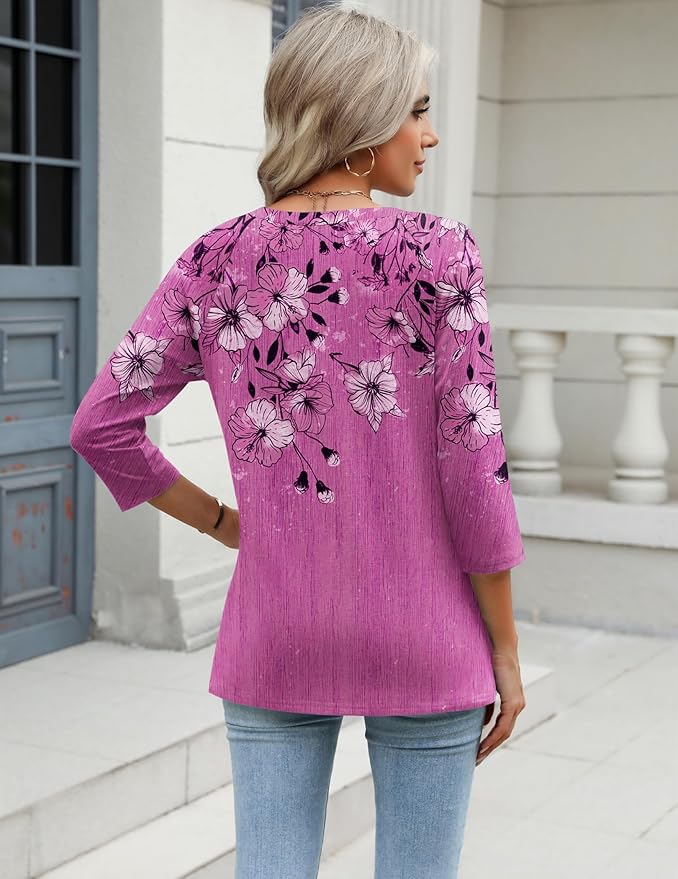 Zeagoo 3/4 Length Sleeve Womens Tops Casual V Neck Shirts Soft Basic Tees Business Work Blouses