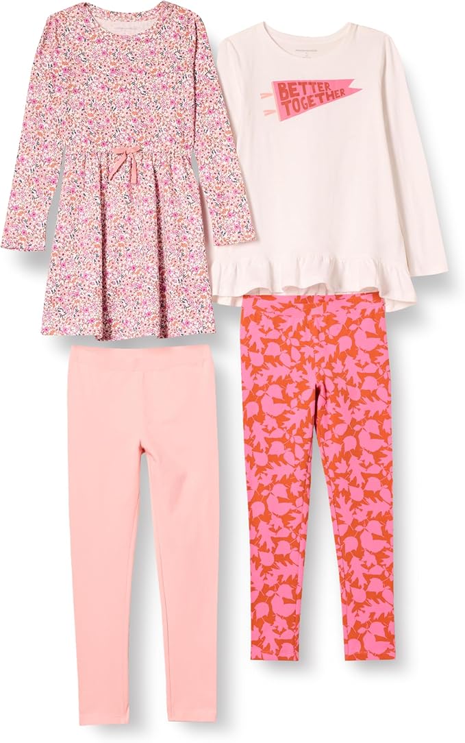 Amazon Essentials Girls and Toddlers' Long-Sleeve Outfit Set, Pack of 4