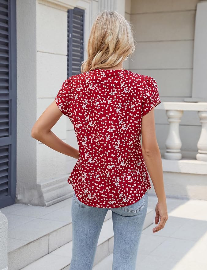 Blooming Jelly Women's Dressy Casual Tops Business Work Blouses White Button Down Shirts Cap Sleeve V Neck Tshirt