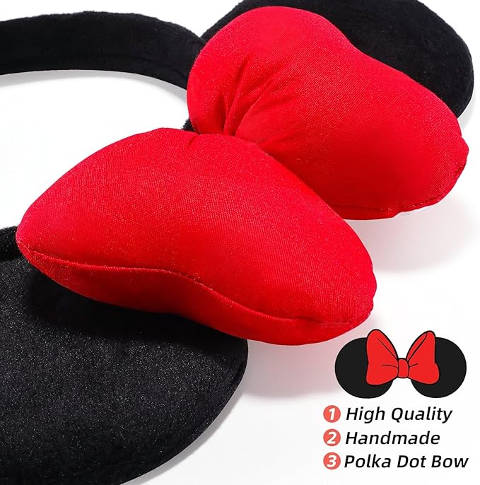 ODOCARE Handmade Mouse Ears Headband for Women and Ladies, Polka Dot Bow Minnie Ears Costume Accessories