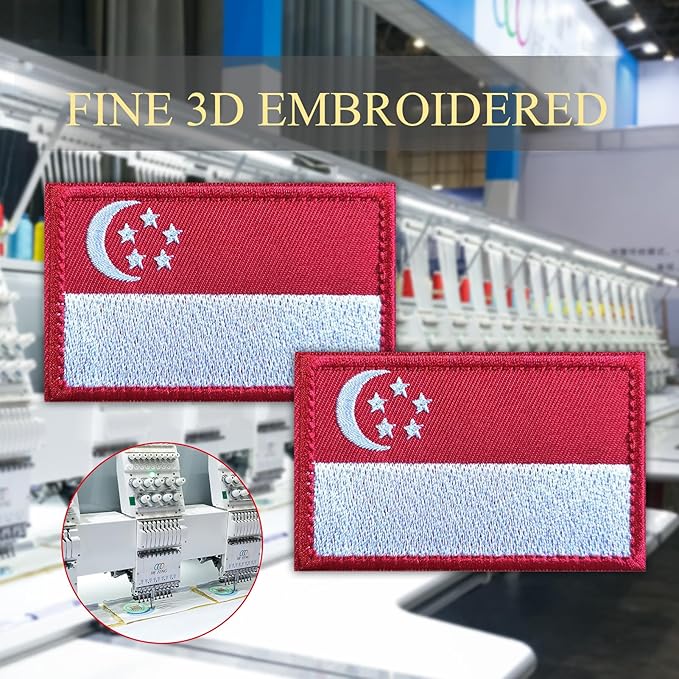 EmWoot 2PCS Singapore Flag Patch Embroidered Morale Patch Military Tactical Patches Hook and Loop