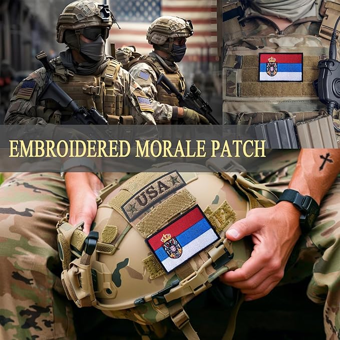 EmWoot 2PCS Serbia Flag Patch Embroidered Morale Patch Military Tactical Patches Hook and Loop
