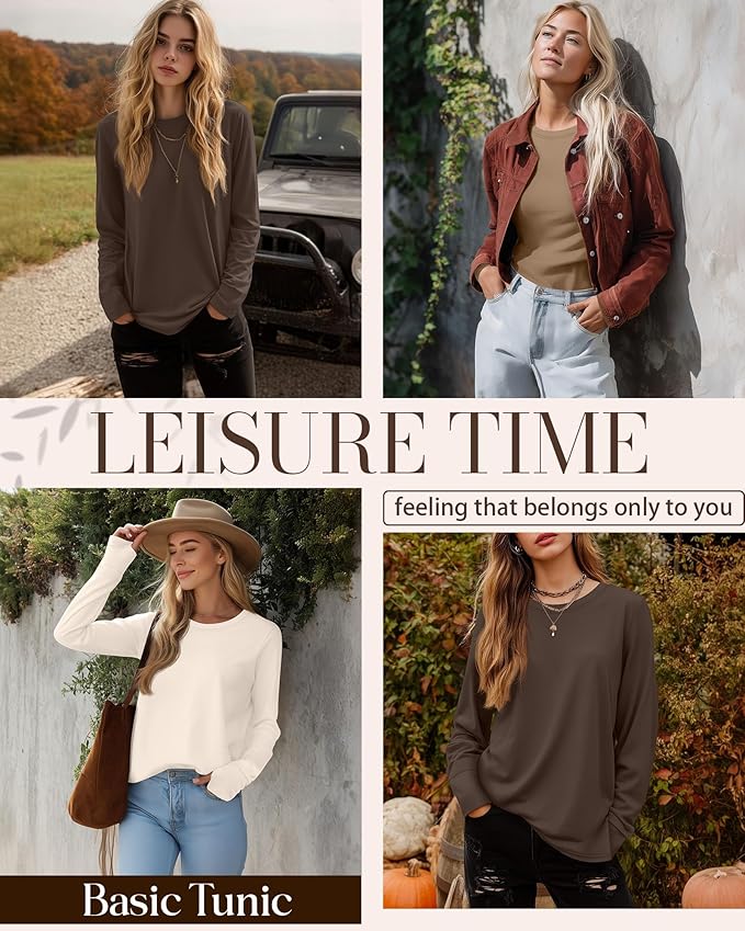 Huukeay 3 Pack Women's Long Sleeve Shirts with Thumb Holes, Cotton Casual Crew Neck Tunic Tops Fall Loose Y2k Trendy Outfits