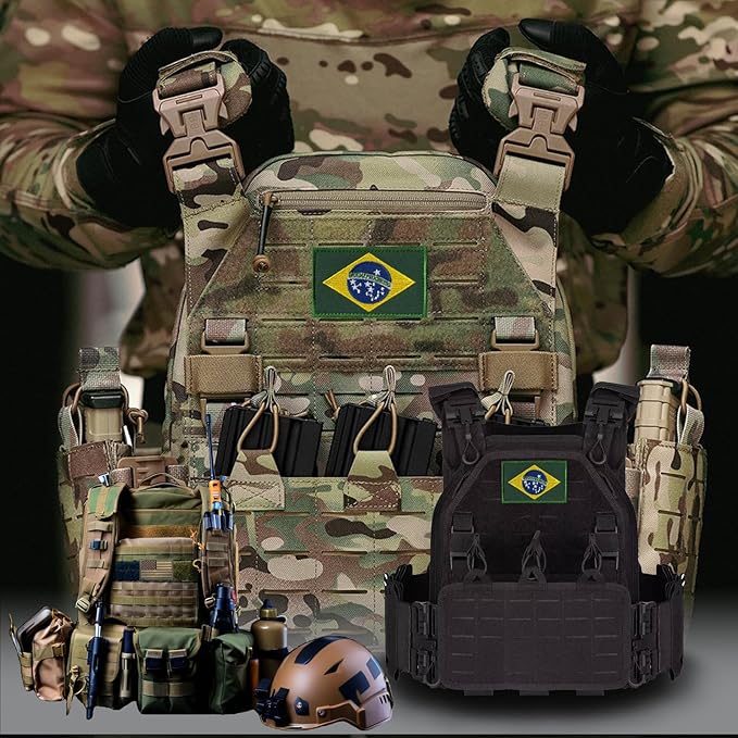 EmWoot 2PCS Brazil Flag Patch Embroidered Morale Patch Military Tactical Patches Hook and Loop