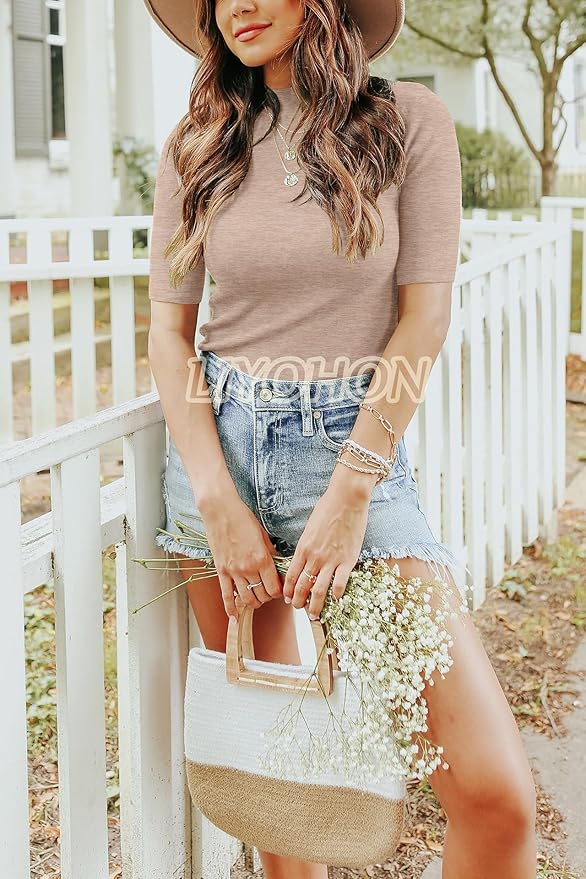 LIYOHON Womens Tops Dressy Casual Mock Turtleneck Business Short Sleeve T Shirts Going Out Tops 2026