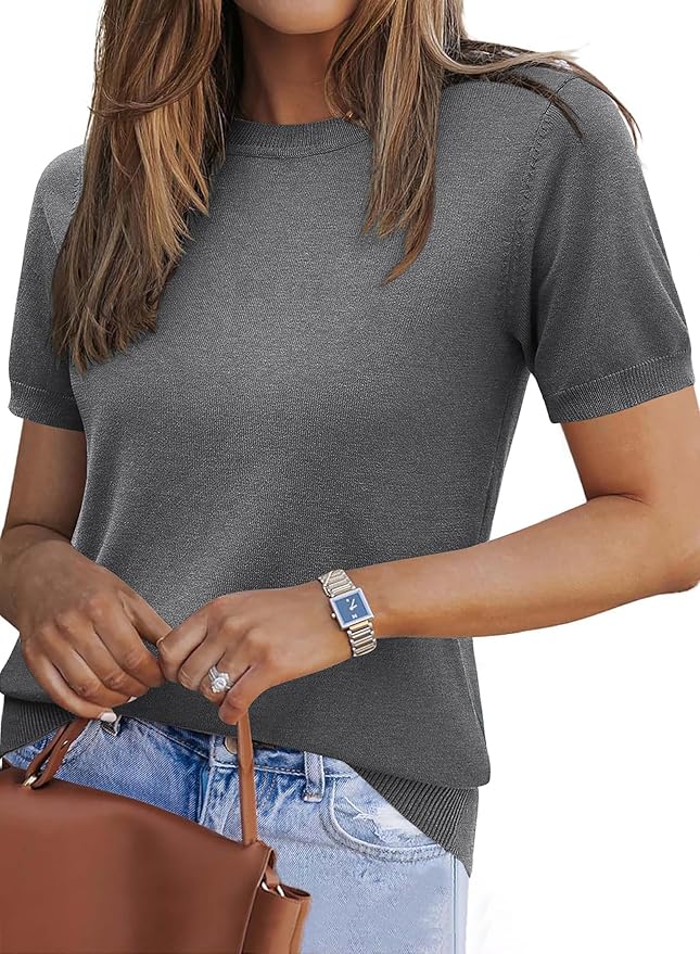 Zeagoo Womens Summer Short Sleeve Tops Crew Neck Lightweight Pullover Sweaters Loose Dressy Casual Blouse Basic Clothes