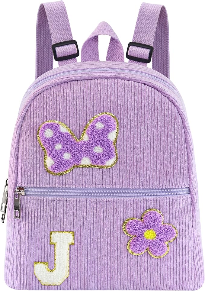 2 3 4 5 6 Year Old Girl Gifts Chenille Initial Mouse Bow Mini Backpack, Corduroy Toddler Backpacks Christmas Birthday Gifts for Girls 2-4 5-6, Purple Mini Diaper Bag Must Haves for Park Travel J