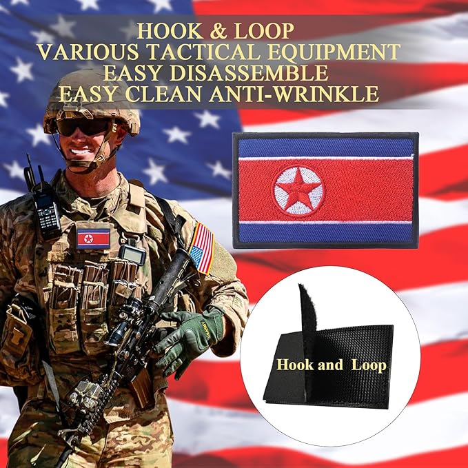 EmWoot 2PCS North Korea Flag Patch Embroidered Morale Patch Military Tactical Patches Hook and Loop(Black Border)