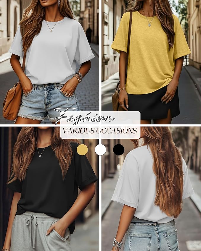Riyiper 3 Pack Women's Oversized T-Shirt Half Sleeve Summer Tees Casual Loose Fit Crew Neck Basic Tops