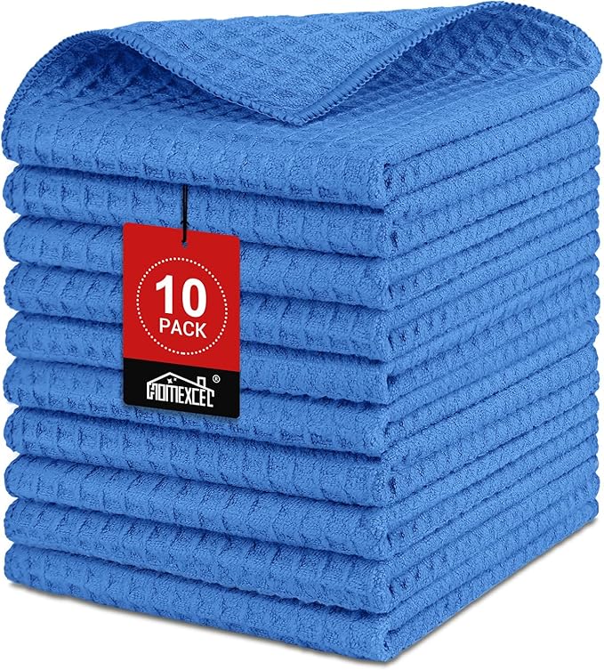 HOMEXCEL Blue Waffle Washcloths Towels 10 Pack, Premium Microfiber Face Towels, Ultra Soft, Lightweight Highly Absorbent Quick Dry Washcloths for Bathroom, Gym, Shower, Spa 12 x 12 Inch