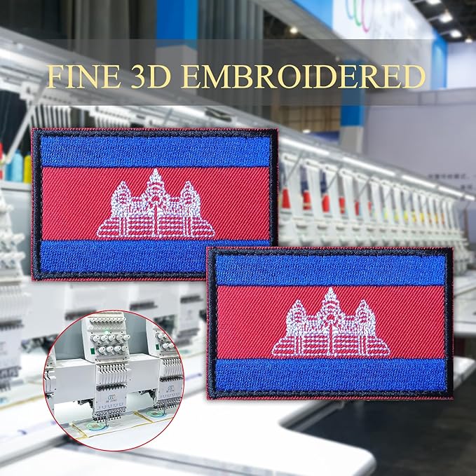 EmWoot 2PCS Cambodia Flag Patch Embroidered Morale Patch Military Tactical Patches Hook and Loop