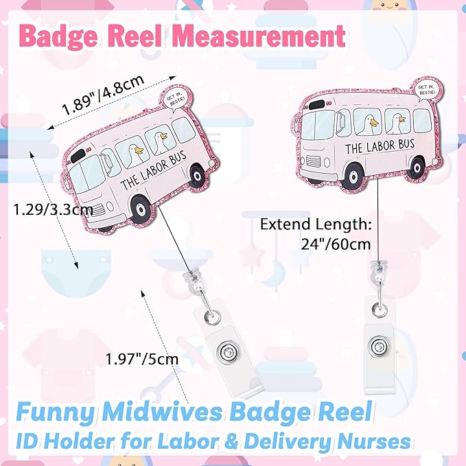 The Labor Bus Badge Reel with Alligator Clip Funny ID Badge Holders Cute RN LPN CNA MA PCT Badge Buddy Nursing Medical Students Nurse Accessories for Work