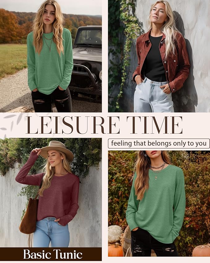 Huukeay 3 Pack Women's Long Sleeve Shirts with Thumb Holes, Cotton Casual Crew Neck Tunic Tops Fall Loose Y2k Trendy Outfits