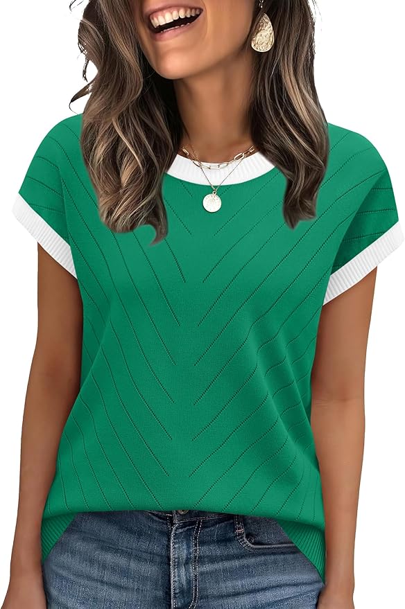 WIHOLL Short Sleeve Sweater for Women Summer Tops 2026 Business Casual Outfits Beach Vacation Clothes