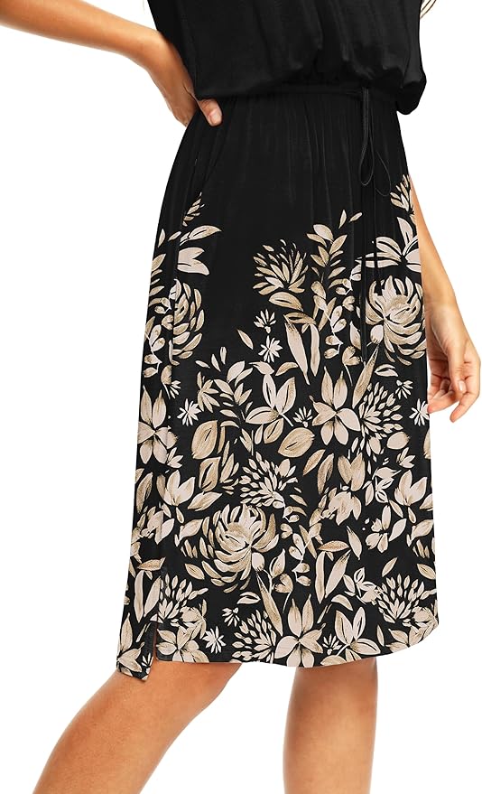 Simier Fariry Womens Spring Hide Belly Knee Length Travel Dress Pocket Summer Short Sleeve Midi Work Casual Outfits