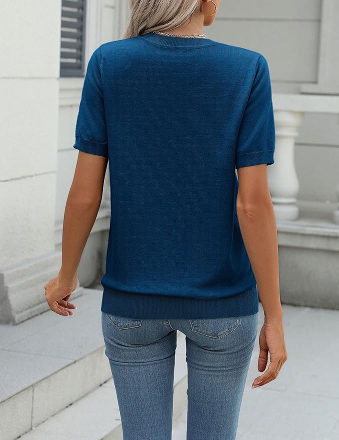 Zeagoo Womens Summer Short Sleeve Tops Crew Neck Lightweight Pullover Sweaters Loose Dressy Casual Blouse Basic Clothes