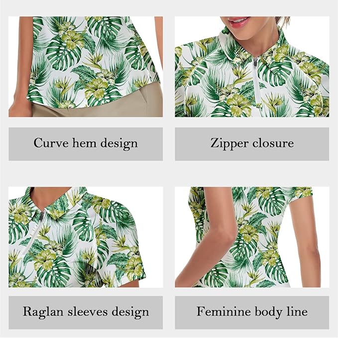 Women's Golf Shirt Short Sleeve Tennis Shirt Quarter Zip Golf Pullover Golf Polo Shirts Argyle Tops