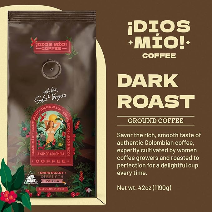 Dios Mio Coffee by Sofia Vergara, Dark Roast, Ground Premium Colombian Coffee, 42 Ounce Bag