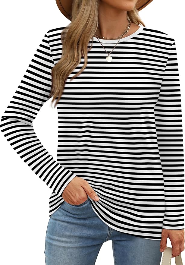XIEERDUO Long Sleeve Shirts for Women Casual Crew Neck Basic Fall Tops Loose Fit Comfy