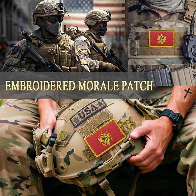 EmWoot 2PCS Montenegro Flag Patch Embroidered Morale Patch Military Tactical Patches Hook and Loop