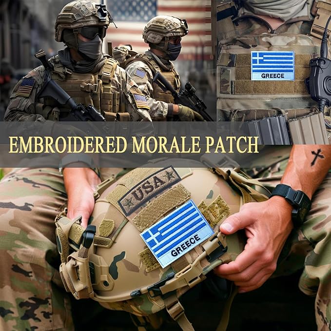 EmWoot 2PCS Greece Flag Patch Embroidered Morale Patch Military Tactical Patches Hook and Loop(Greece 02)