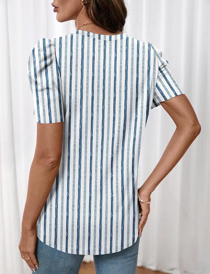Lomon Spring Summer Tops for Women 2026 V Neck Puff Short Sleeve Tops Fashion Trendy Work Blouses Dressy Casual S-XXL